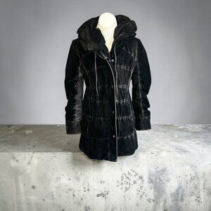 Gallery Black Distressed Velvet Puffer Jacket Grunge Boho Vibes Size Medium P